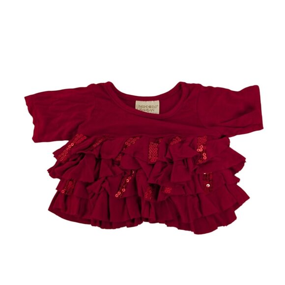 Build-A-Bear Clothes Red Popcorn Stretch Shirt Ruffle Top Denim Skirt Outfit Y2K - Picture 5 of 8